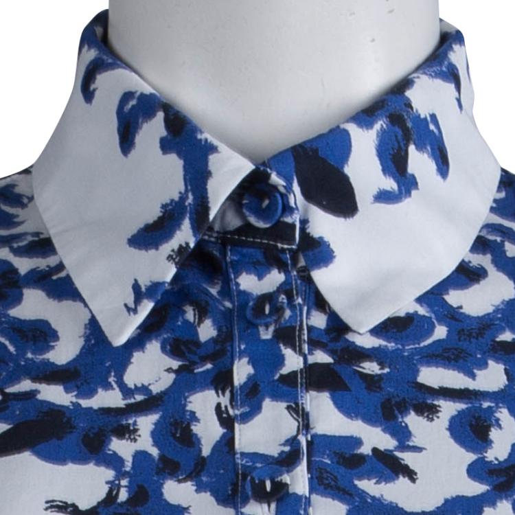 Pre Owned Erdem White and Blue Printed Long Sleeve Button Front Cotton Shirt S