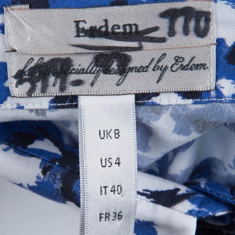 Pre Owned Erdem White and Blue Printed Long Sleeve Button Front Cotton Shirt S
