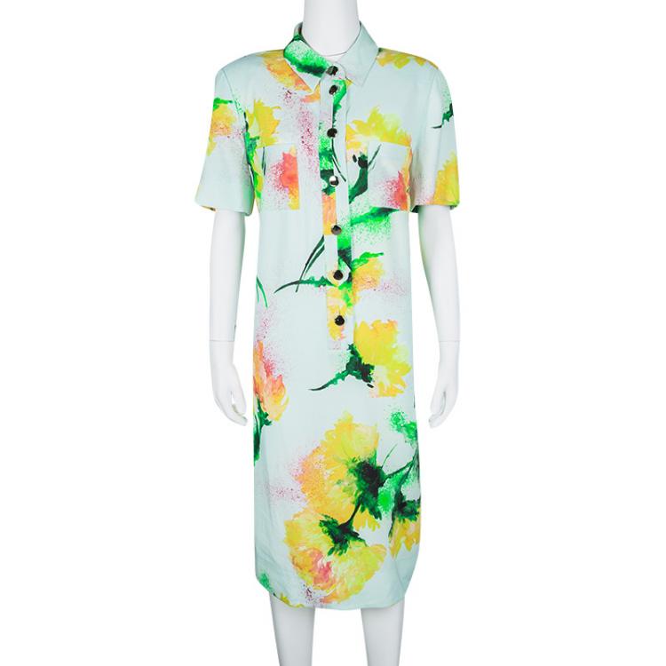 Pre Owned Escada Mint Cream Floral Print Dallinata Dress L