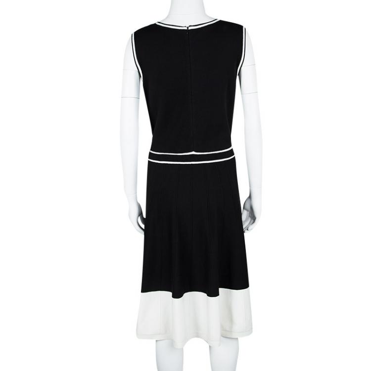Pre Owned Escada Monochrome Knit Flared Sleeveless Dress L