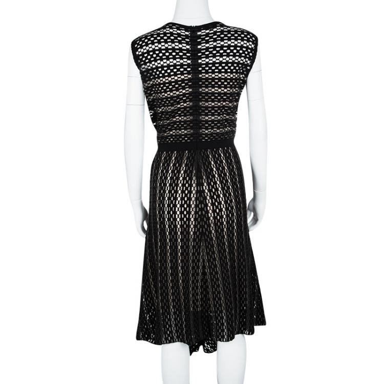 Pre Owned Escada Black Perforated Knit Sleeveless Asymmetric Bottom Dress XL
