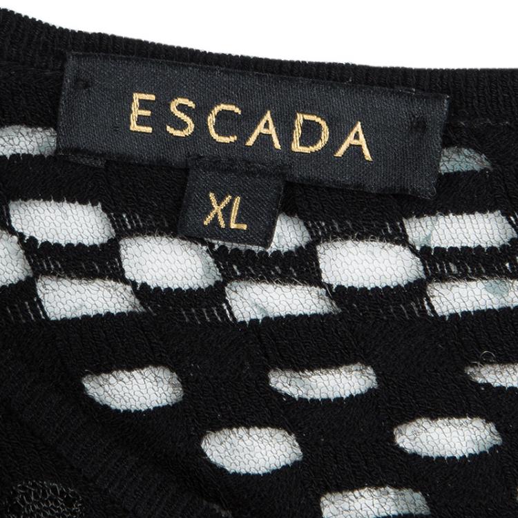 Pre Owned Escada Black Perforated Knit Sleeveless Asymmetric Bottom Dress XL