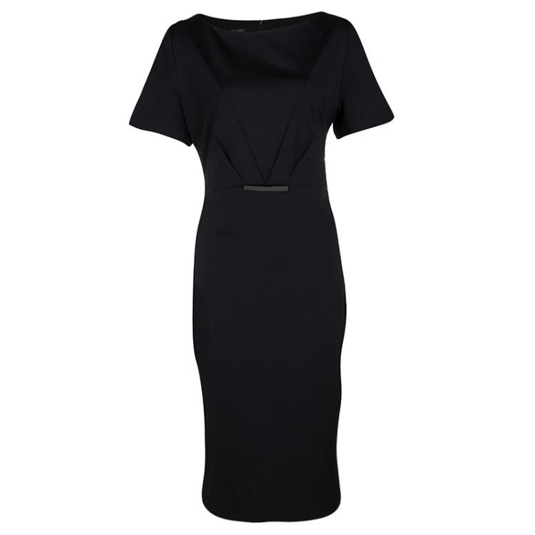 Pre Owned  Escada Black Waist Plaque Detail Short Sleeve Dress M