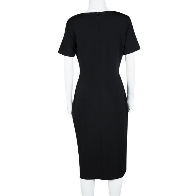 Pre Owned  Escada Black Waist Plaque Detail Short Sleeve Dress M