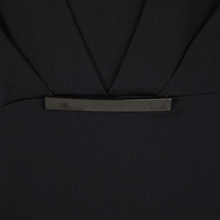 Pre Owned  Escada Black Waist Plaque Detail Short Sleeve Dress M