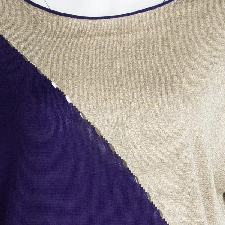 Pre Owned Escada Colorblock Knit Metallic Panel Detail Oversized Tunic M