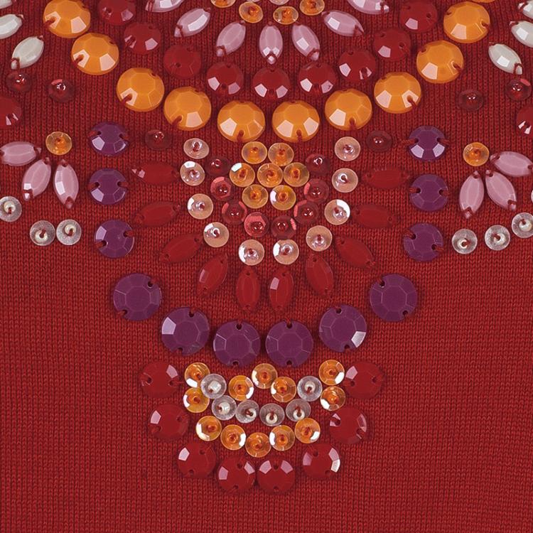 Pre Owned Escada Red Knit Embellished Top S