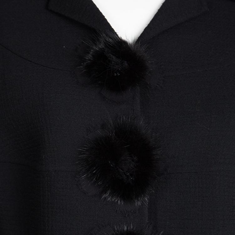 Pre Owned Escada Black Textured Wool Mink Trim Jacket M