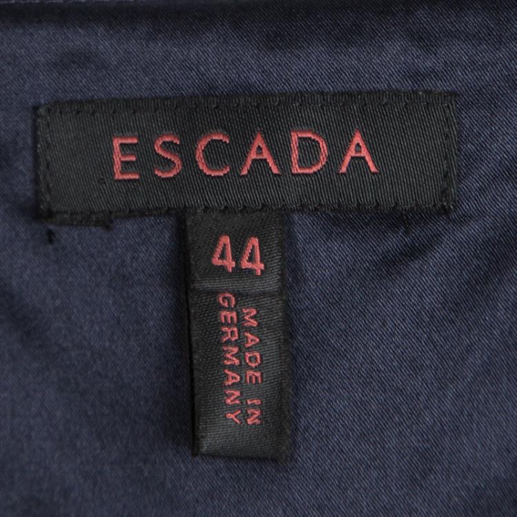 Pre Owned Escada Navy Blue Dot Print Silk Blouse and Skirt Set M