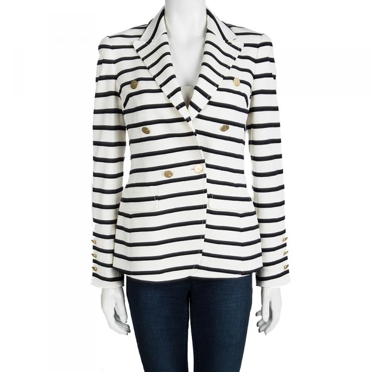 Pre Owned Escada Monochrome Knit Double Breasted Blazer XS
