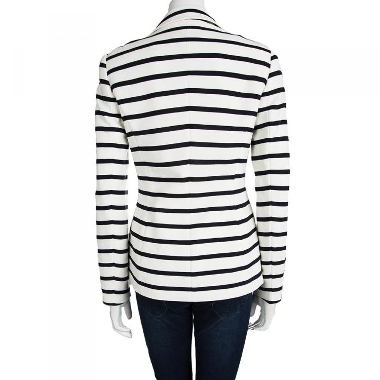 Pre Owned Escada Monochrome Knit Double Breasted Blazer XS