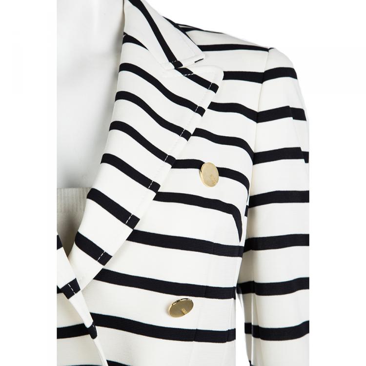 Pre Owned Escada Monochrome Knit Double Breasted Blazer XS