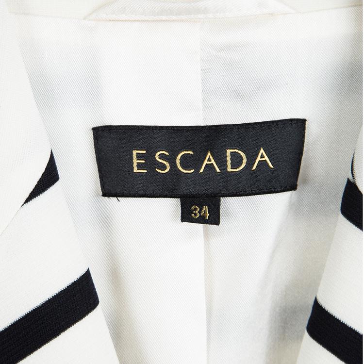 Pre Owned Escada Monochrome Knit Double Breasted Blazer XS