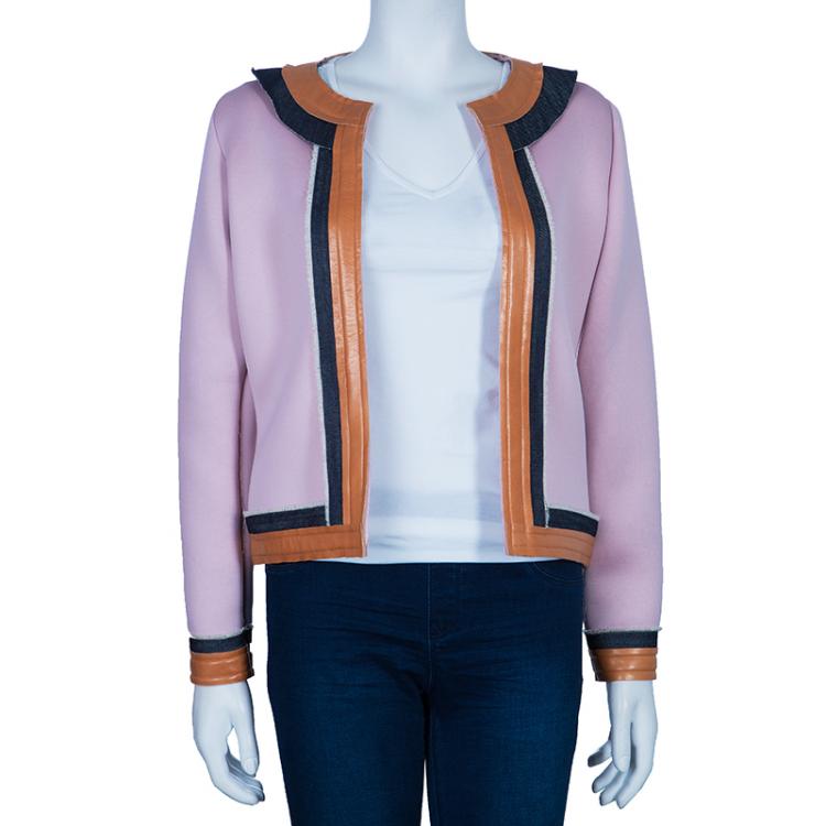 Pre Owned Essa Walla Blush Pink Contrast Trim Neoprene Cardigan M/L