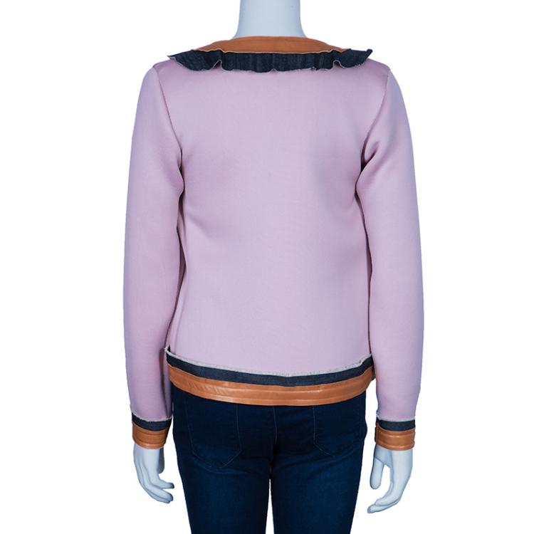 Pre Owned Essa Walla Blush Pink Contrast Trim Neoprene Cardigan M/L