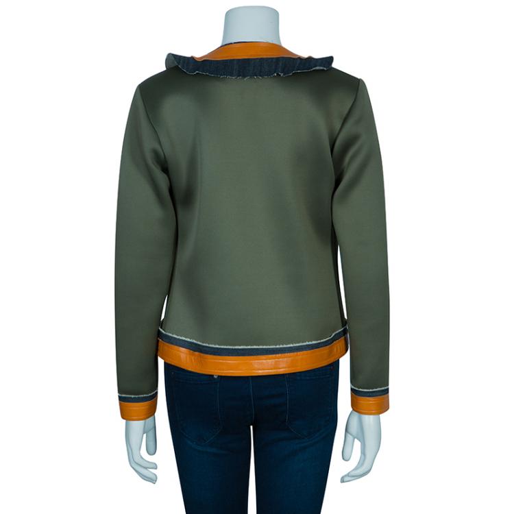 Pre Owned Essa Walla Olive Green Contrast Trim Neoprene Cardigan M/L