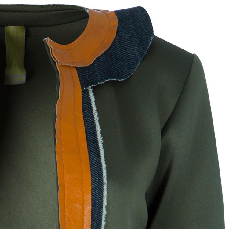 Pre Owned Essa Walla Olive Green Contrast Trim Neoprene Cardigan M/L