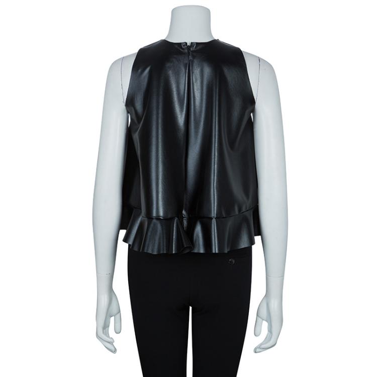 Pre Owned Essa Walla Black Sleeveless Pleather Top S/M