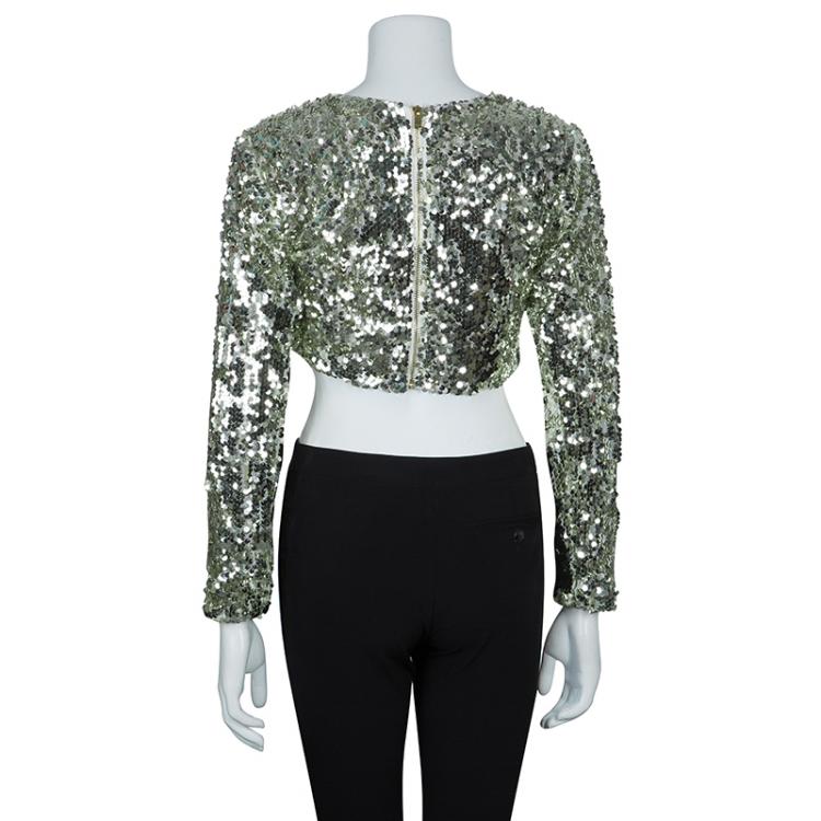 Pre Owned Essa Walla Gold Sequin Crop Top S
