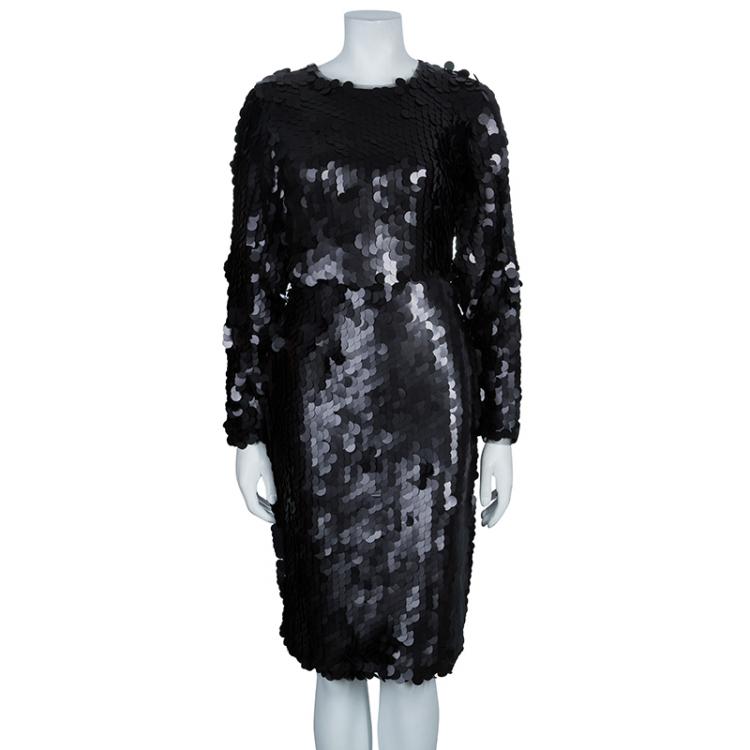 Pre Owned Essa Walla Black Paette Embellished Long Sleeve Dress S/M