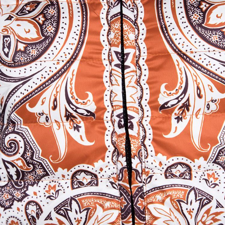 Pre Owned Etro Orange Paisley Printed Quilted Puffer Vest S
