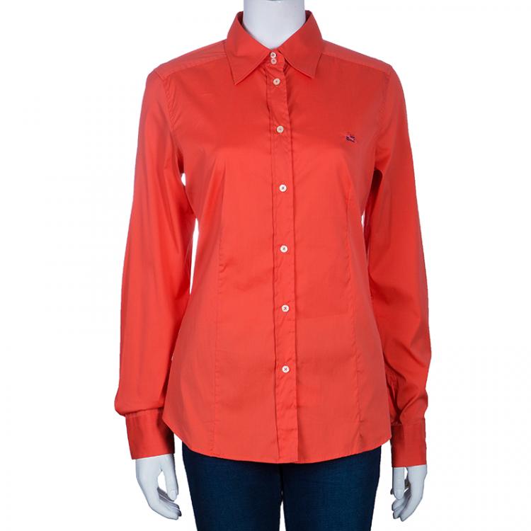 Pre Owned Etro Orange Cotton Button Down Shirt M