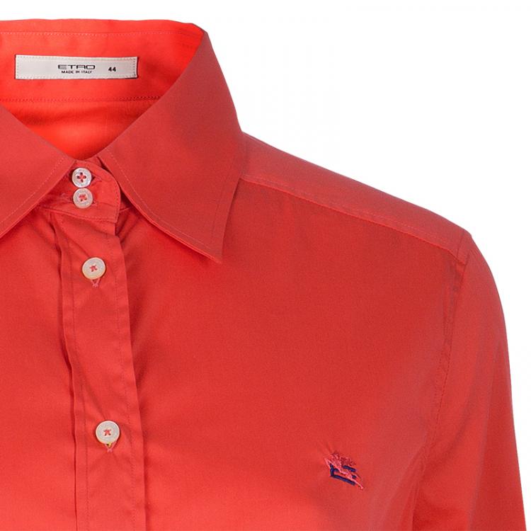 Pre Owned Etro Orange Cotton Button Down Shirt M