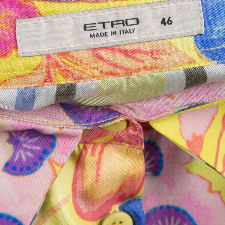 مملوكة مسبقًا Etro Yellow Floral Printed Silk Long Sleeve Button Front Shirt L