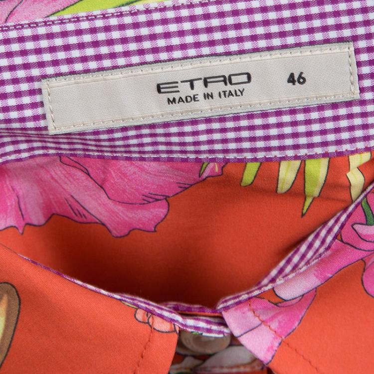Pre Owned Etro Red Floral Printed Cotton Long Sleeve Button Front Shirt L