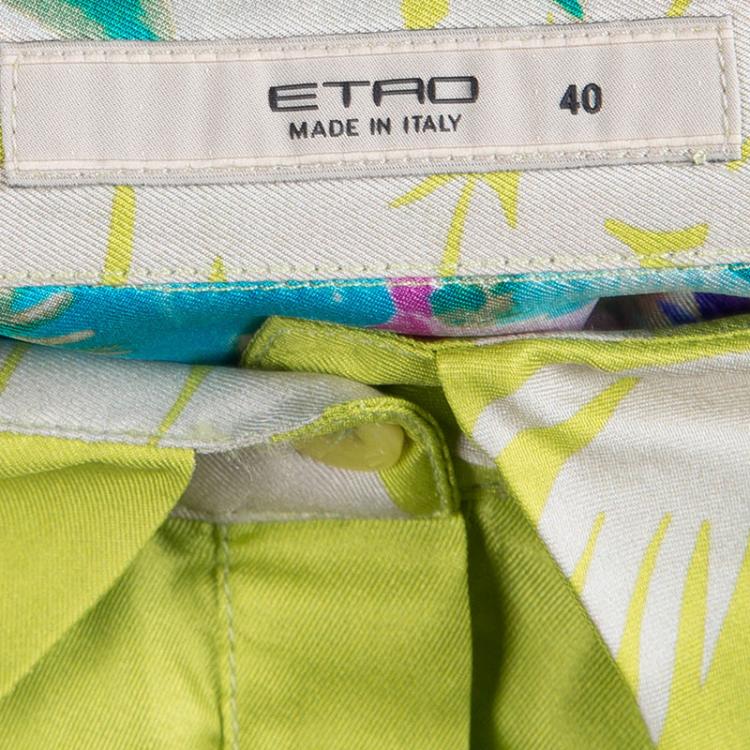 Pre Owned Etro Lime Green Floral Printed Silk Long Sleeve Button Front Shirt S