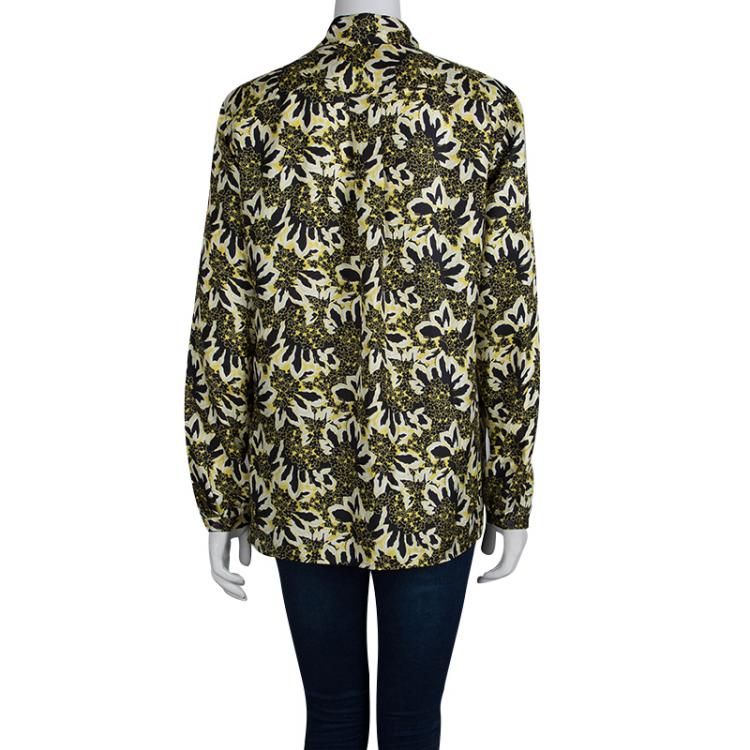 Pre Owned Etro Black and Yellow Floral Printed Silk Long Sleeve Button Front Shirt L