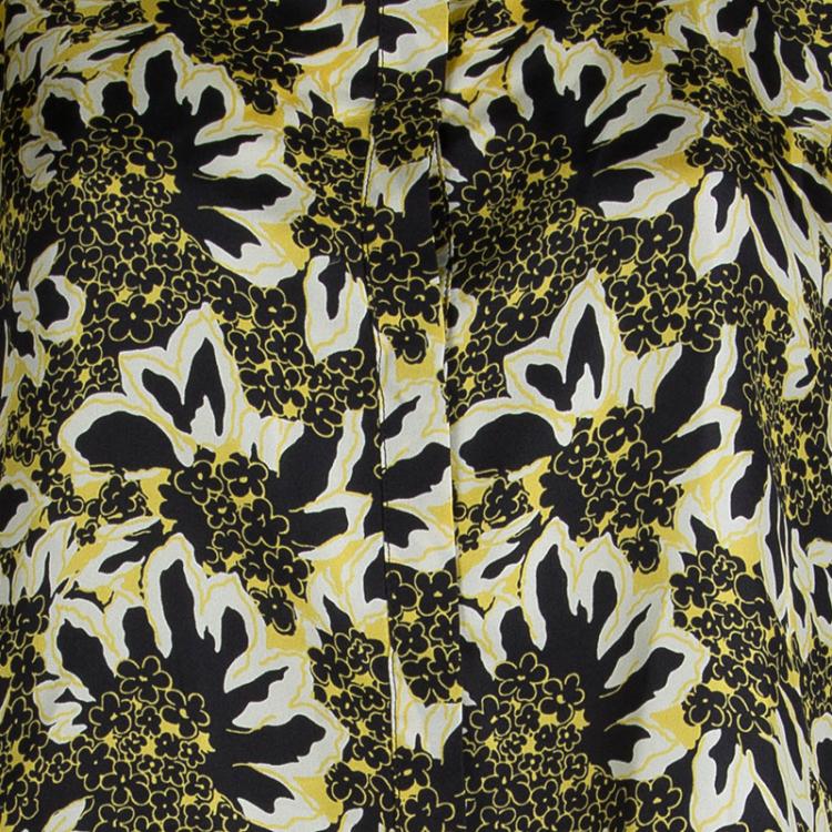 Pre Owned Etro Black and Yellow Floral Printed Silk Long Sleeve Button Front Shirt L