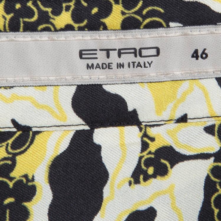Pre Owned Etro Black and Yellow Floral Printed Silk Long Sleeve Button Front Shirt L