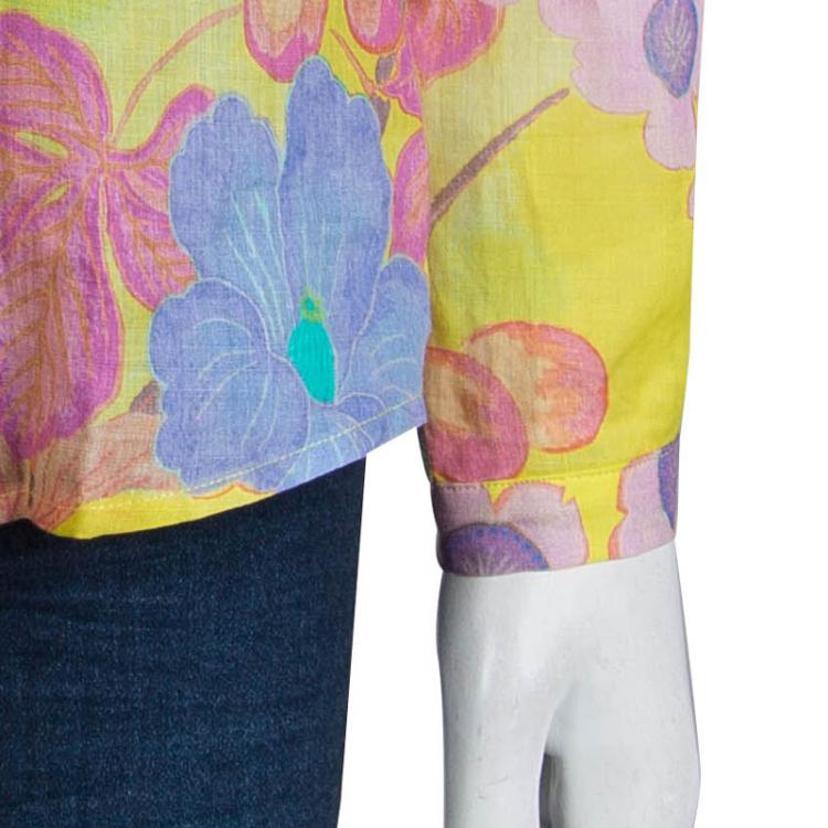 مملوكة مسبقًا Etro Yellow Floral Printed Long Sleeve Button Front Shirt S