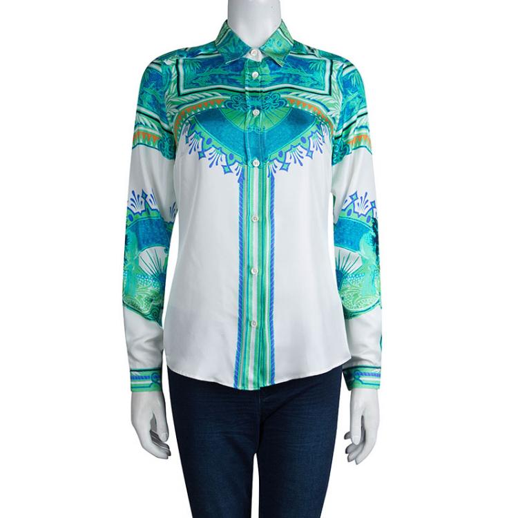 مملوكة مسبقًا Etro White Printed Silk Long Sleeve Button Front Shirt M