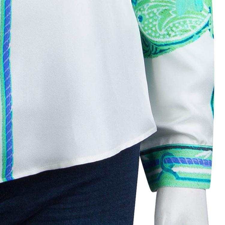 مملوكة مسبقًا Etro White Printed Silk Long Sleeve Button Front Shirt M