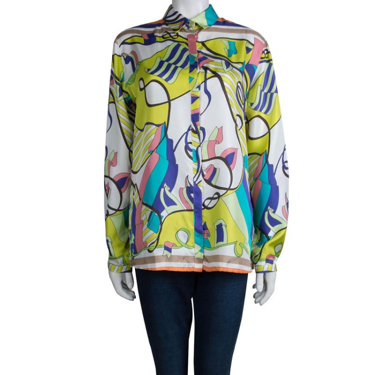مملوكة مسبقًا Etro Multicolor Printed Silk Long Sleeve Button Front Shirt L