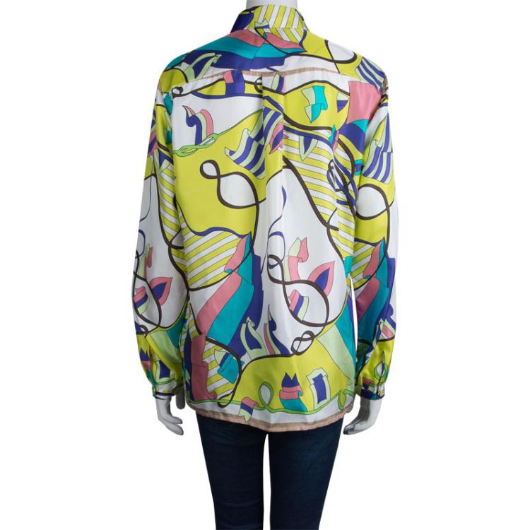 مملوكة مسبقًا Etro Multicolor Printed Silk Long Sleeve Button Front Shirt L