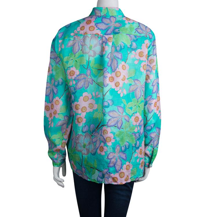 Pre Owned Etro Green Floral Printed Long Sleeve Button Front Shirt L