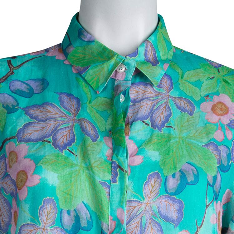 Pre Owned Etro Green Floral Printed Long Sleeve Button Front Shirt L