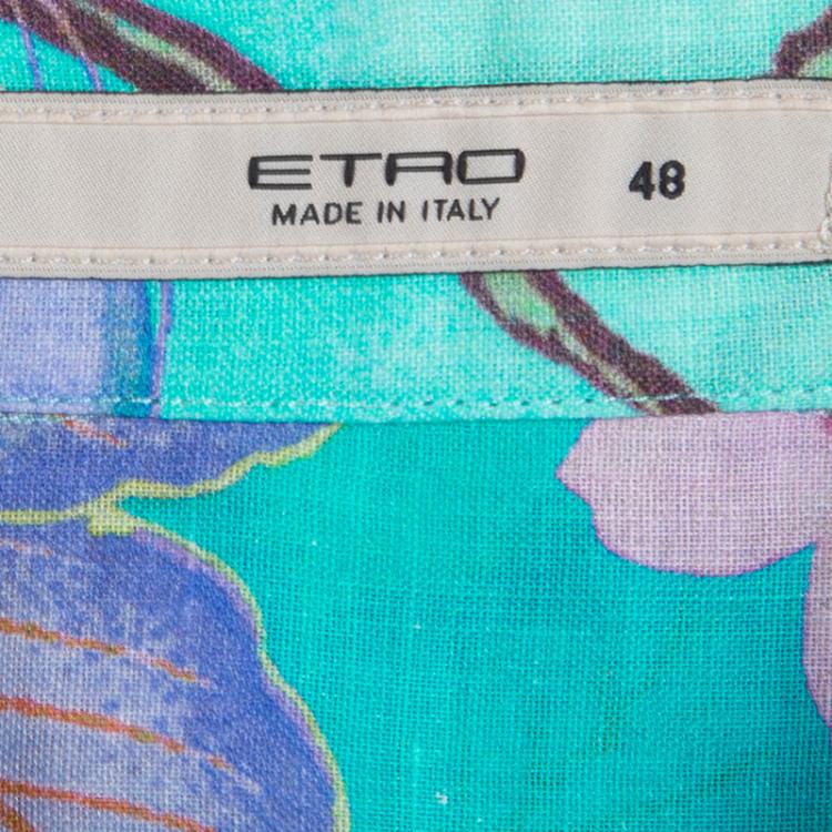Pre Owned Etro Green Floral Printed Long Sleeve Button Front Shirt L