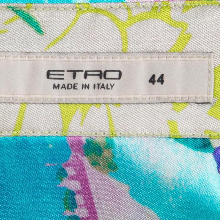 مملوكة مسبقًا Etro Lime Green Floral Printed Silk Long Sleeve Button Front Shirt M