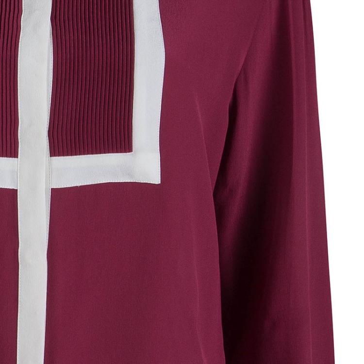 Pre Owned Etro Pink Silk Pintuck Detail Long Sleeve Blouse L