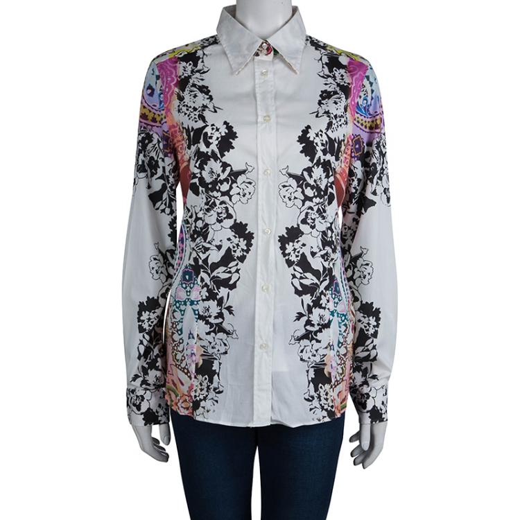Pre Owned Etro White Floral Printed Long Sleeve Button Front Cotton Shirt XL