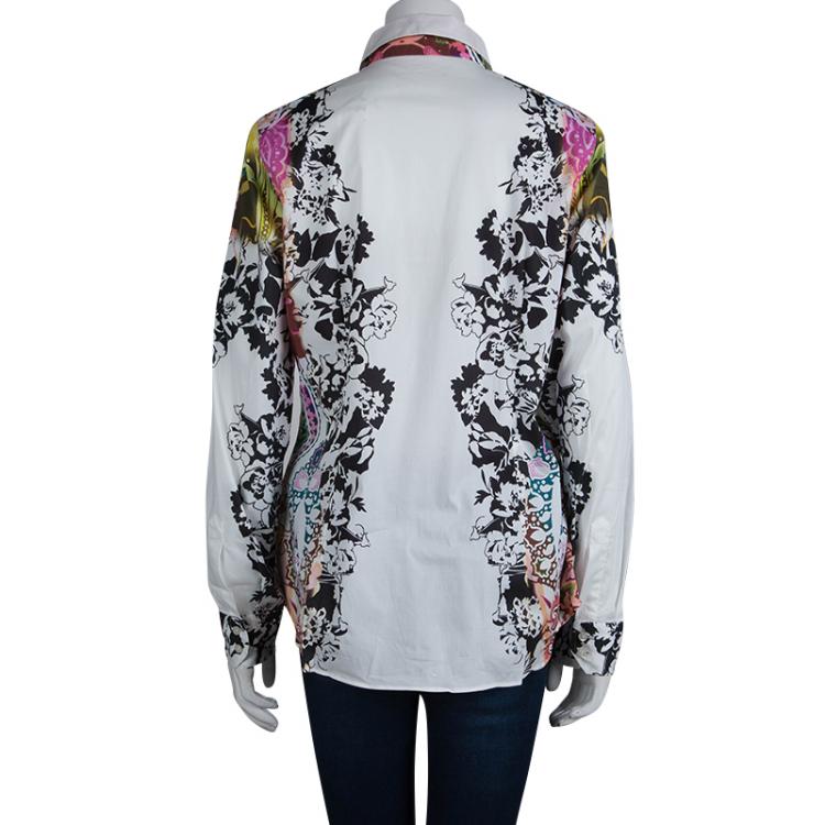 Pre Owned Etro White Floral Printed Long Sleeve Button Front Cotton Shirt XL