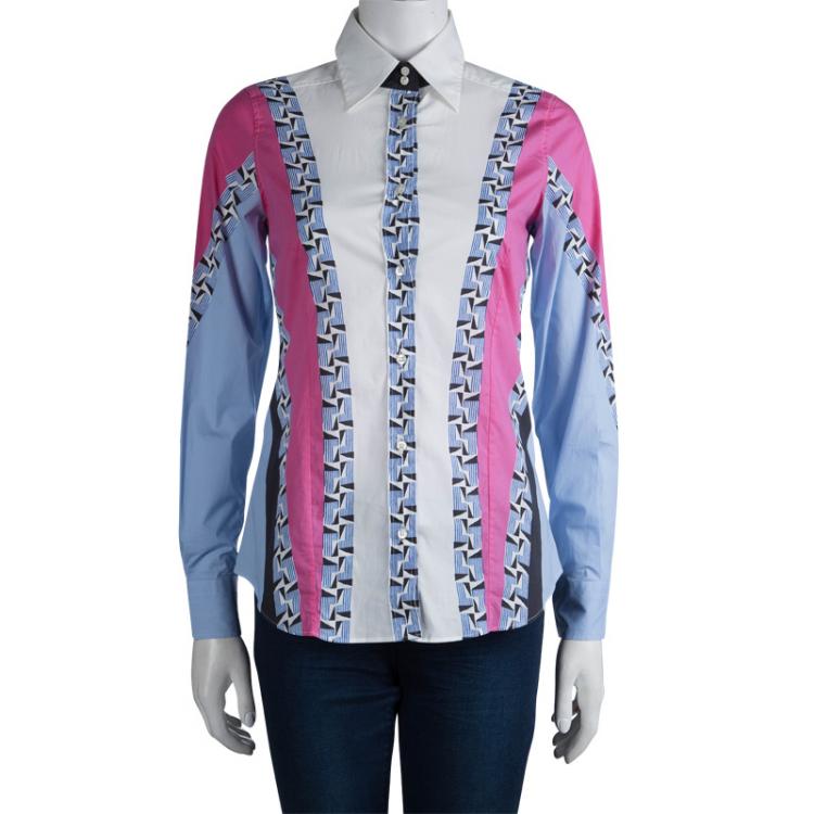 Pre Owned Etro Colorblock Printed Cotton Long Sleeve Button Front Shirt S