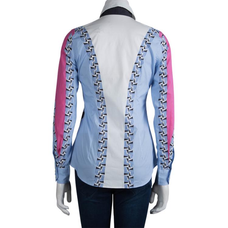 Pre Owned Etro Colorblock Printed Cotton Long Sleeve Button Front Shirt S