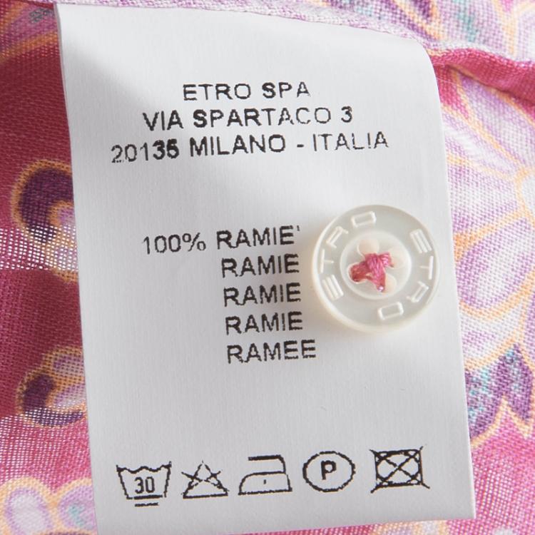 Pre Owned Etro Pink Ramie Floral Paisley Printed Button Down Shirt L