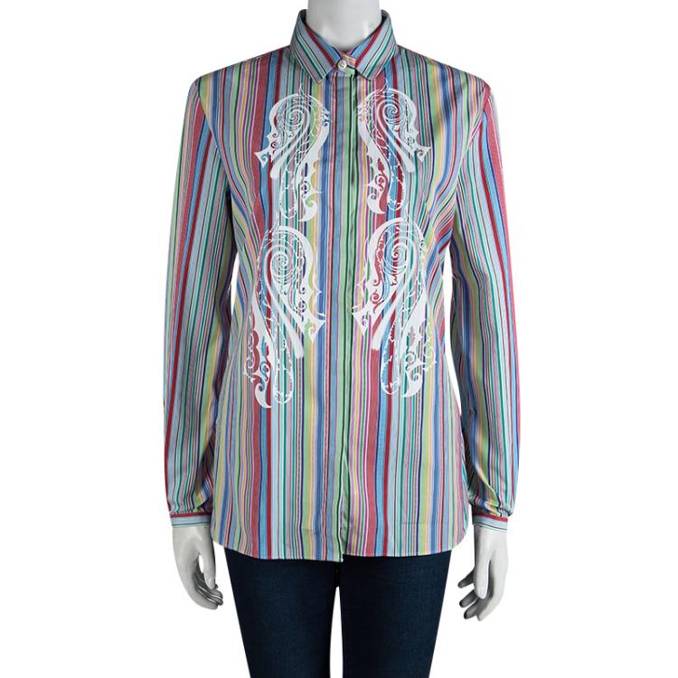 مملوكة مسبقًا Etro Multicolor Striped Printed Cotton Long Sleeve Shirt M