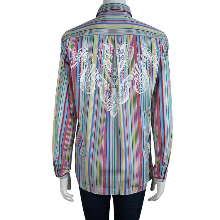 مملوكة مسبقًا Etro Multicolor Striped Printed Cotton Long Sleeve Shirt M